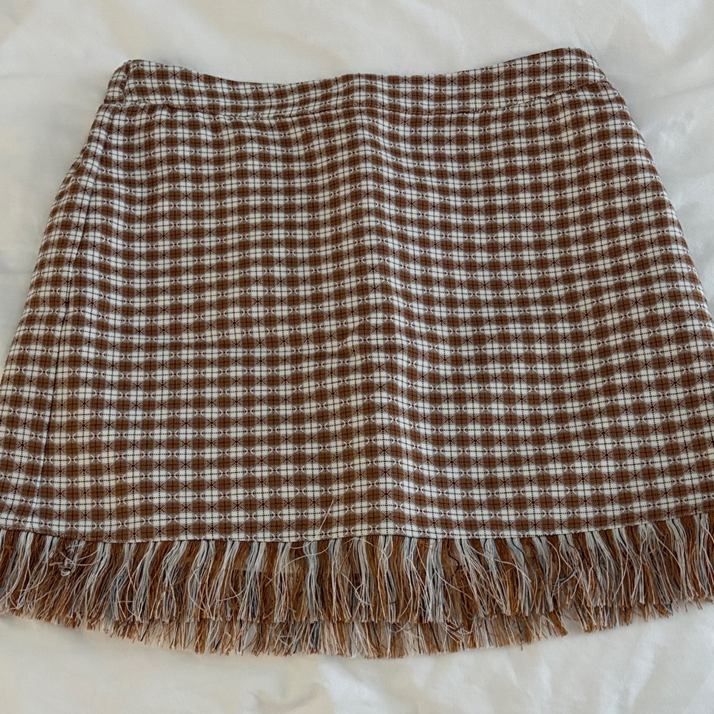 Masons’s Daughter Brown and White Checkered Fringe Skirt